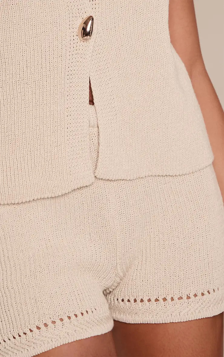 Oatmeal Crochet Knit Mini Shorts | PrettyLittleThing UK