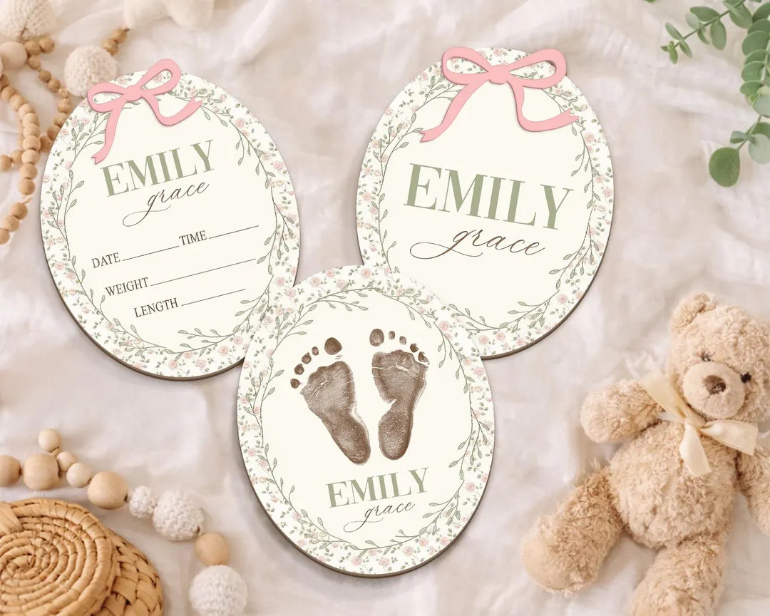 Wildflower Pink Bow Birth Stats Sign, Baby Announcement Sign, Baby Girl Name Sign, Baby Arrival S... | Etsy (US)