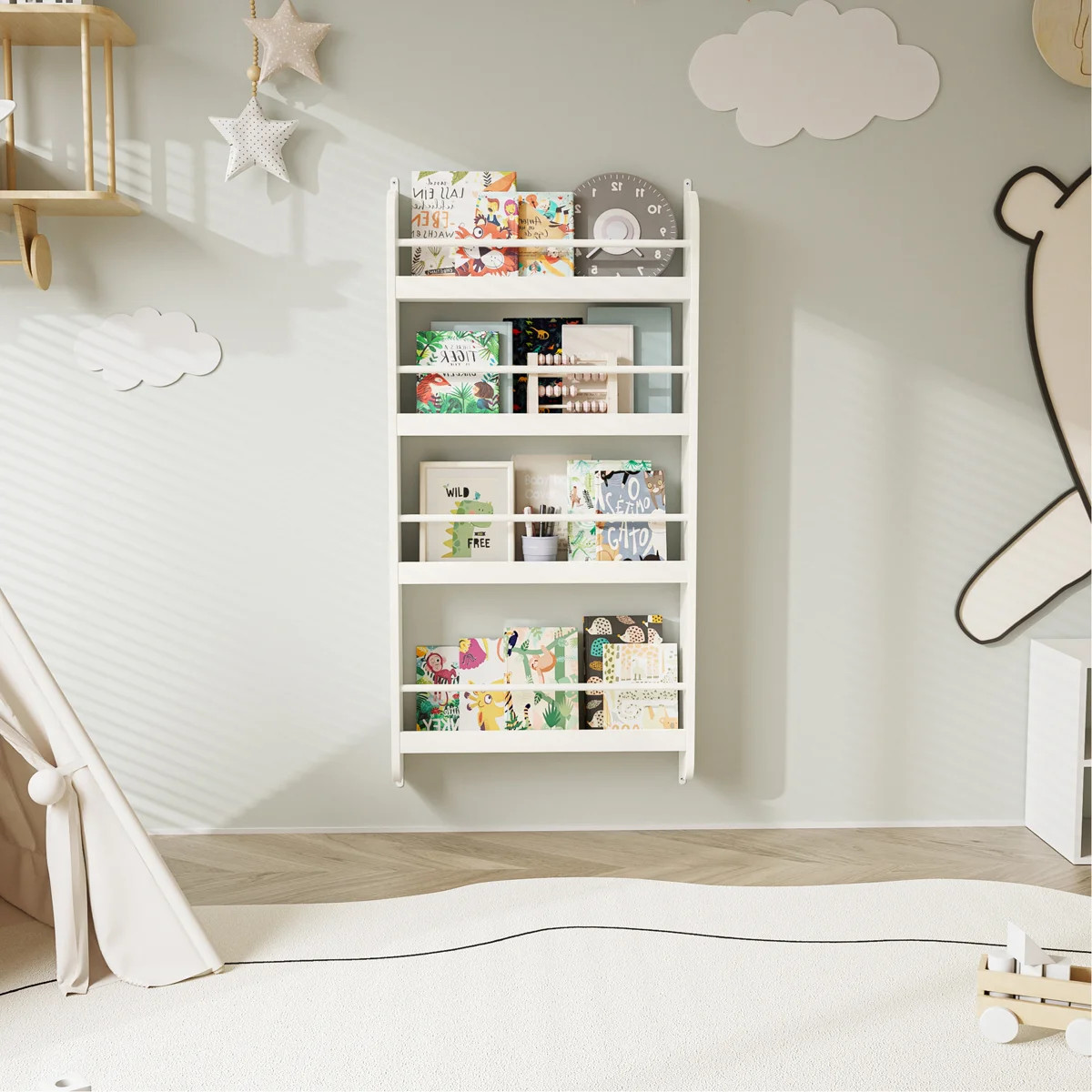4-Tier Kids Bookshelf, Wall Mounted Kids Bookcases Organizer for Toys and Books | Wayfair North America