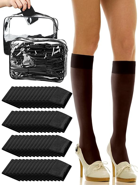 Preboun 100 Pairs Women's Nylon Knee Highs Reinforced Toe and Clear Toiletry Bags Support Knee Hi... | Amazon (US)