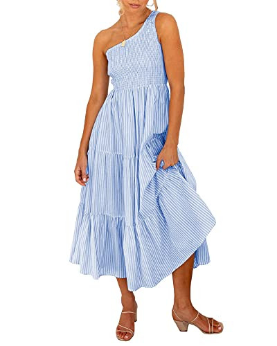 BTFBM Women One Shoulder Summer Dresses 2024 Sleeveless Casual High Waist Floral Flowy Beach Boho... | Amazon (US)