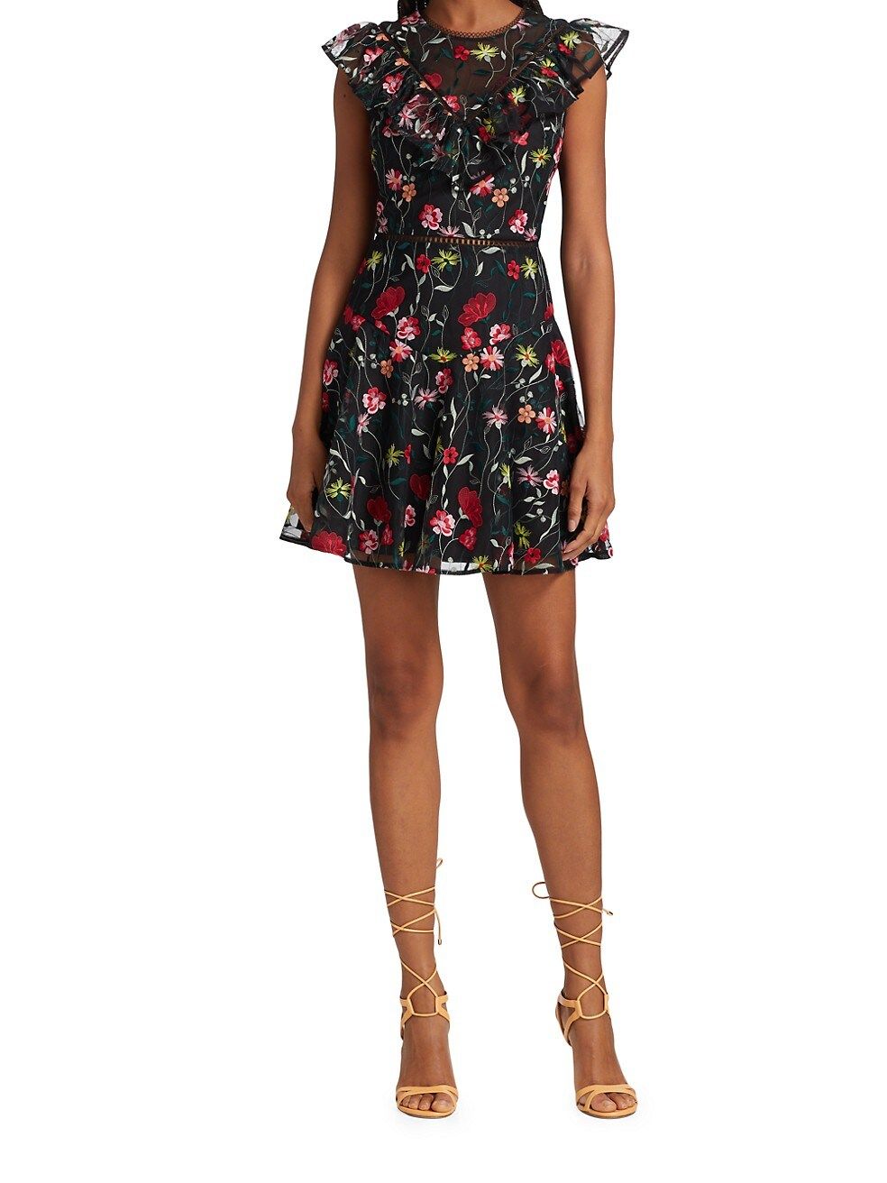 Embroidered Tulle A-Line Minidress | Saks Fifth Avenue