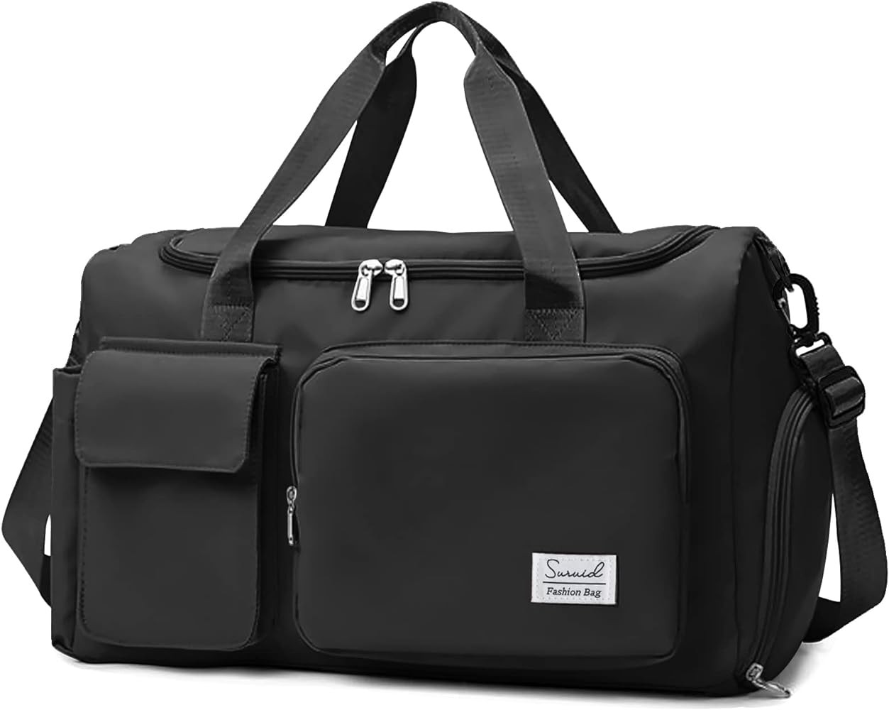 Sports Gym Bag with Shoes Compartment Travel Duffel Bag with Dry Wet Separated Pocket for Men and Women, Overnight Bag Weekender Bag Training Handbag Yoga Bag - Black | Amazon (US)