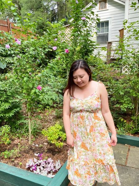 Floral dress but make it work for fall with pink and orange flowers 🌸