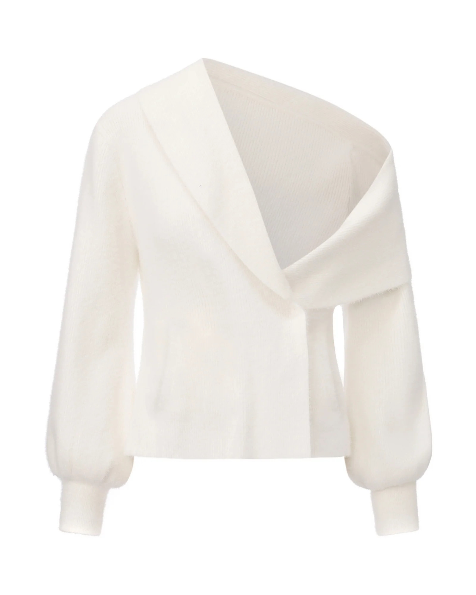 Gia Knit Jacket | White One-Shoulder Knit Jacket | NJ | Nana Jacqueline
