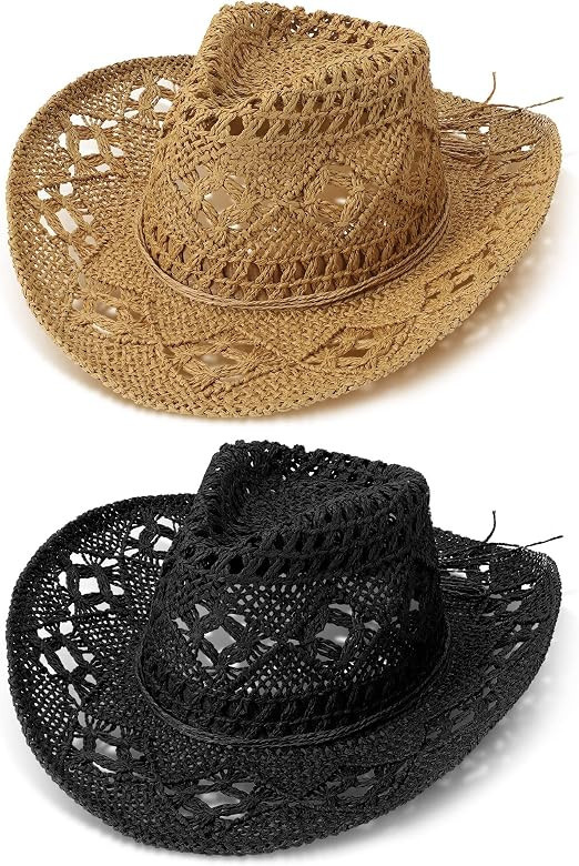Didaey 2 Pcs Woven Straw Cowboy Hat for Women Wide Brim Cowgirl Hat Western Cowboy Hat Men Women ... | Amazon (US)