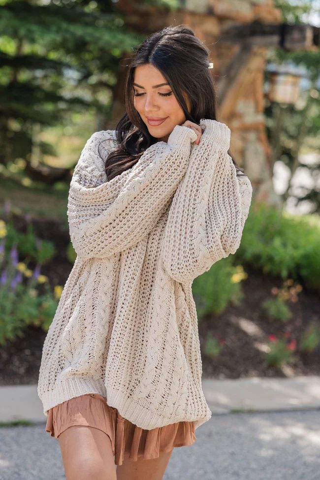 Wide Open Spaces Beige Chenille Cable Knit Oversized Sweater | Pink Lily