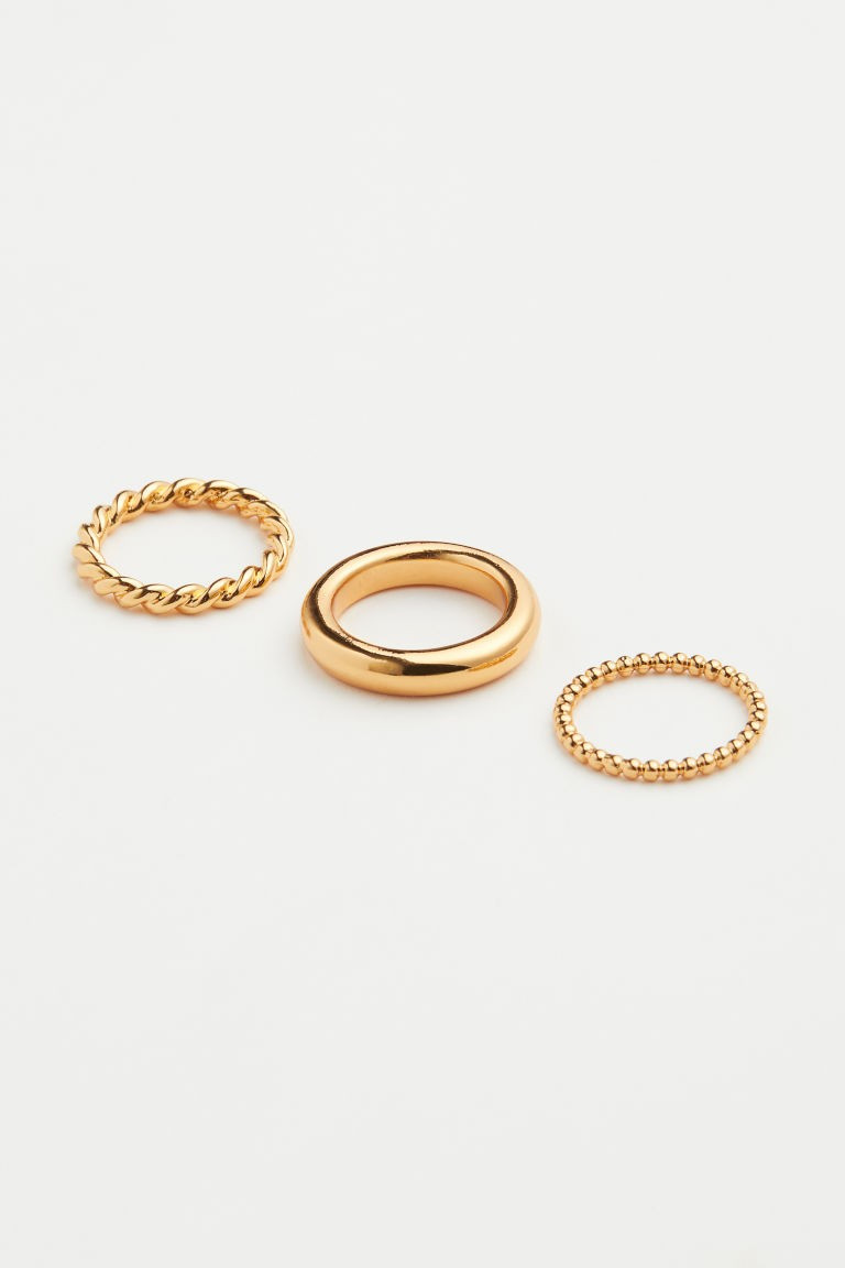 H & M - 3-pack gold-plated rings - Gold | H&M (UK, MY, IN, SG, PH, TW, HK)
