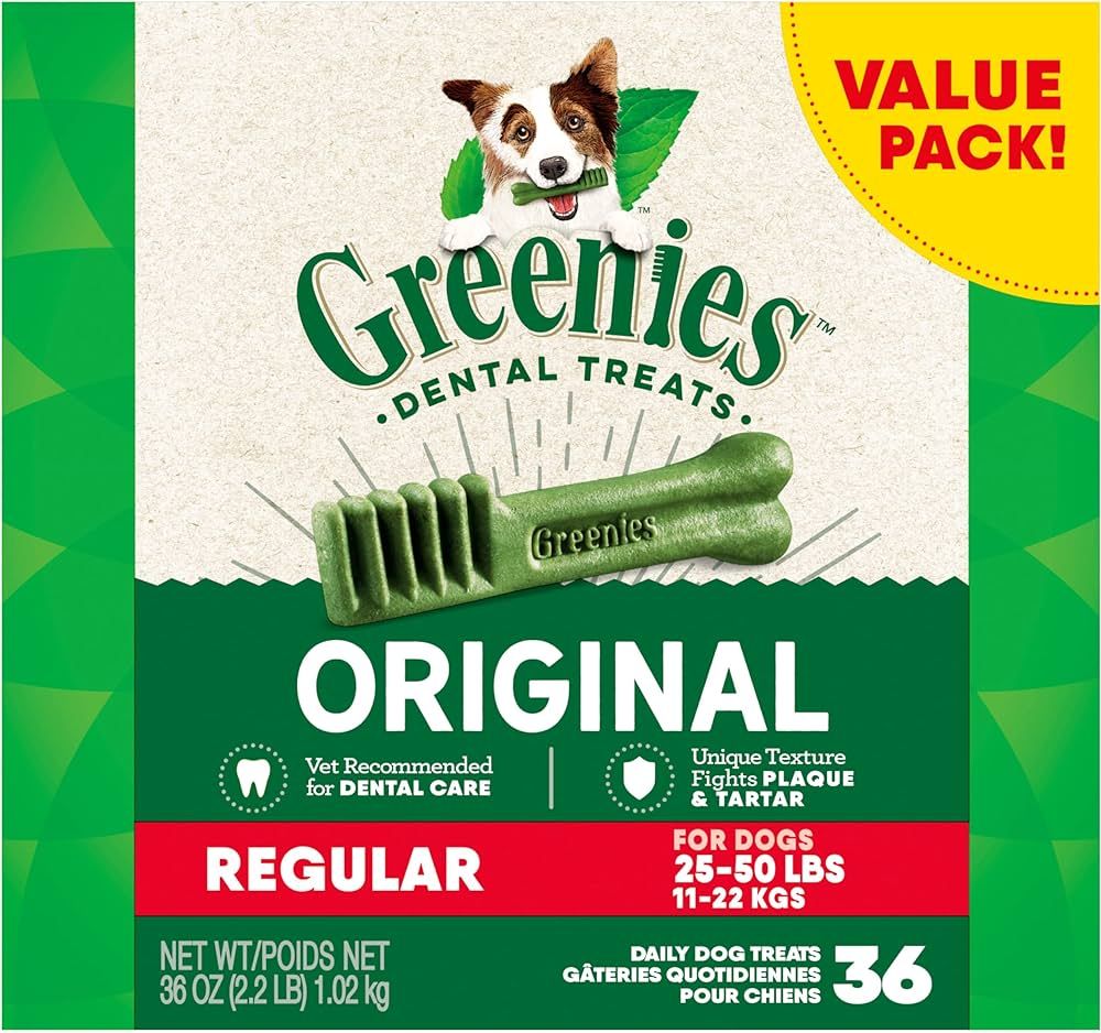 Greenies Original Regular Natural Dog Dental Care Chews Oral Health Dog Treats, 36 count (Pack of... | Amazon (US)