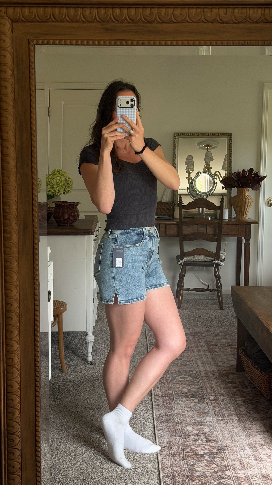 Easy summer uniform. Denim shorts with a 5” inseam + side slit detail paired with a flattering sweetheart neckline tee.

#LTKootd #LTKmomlife