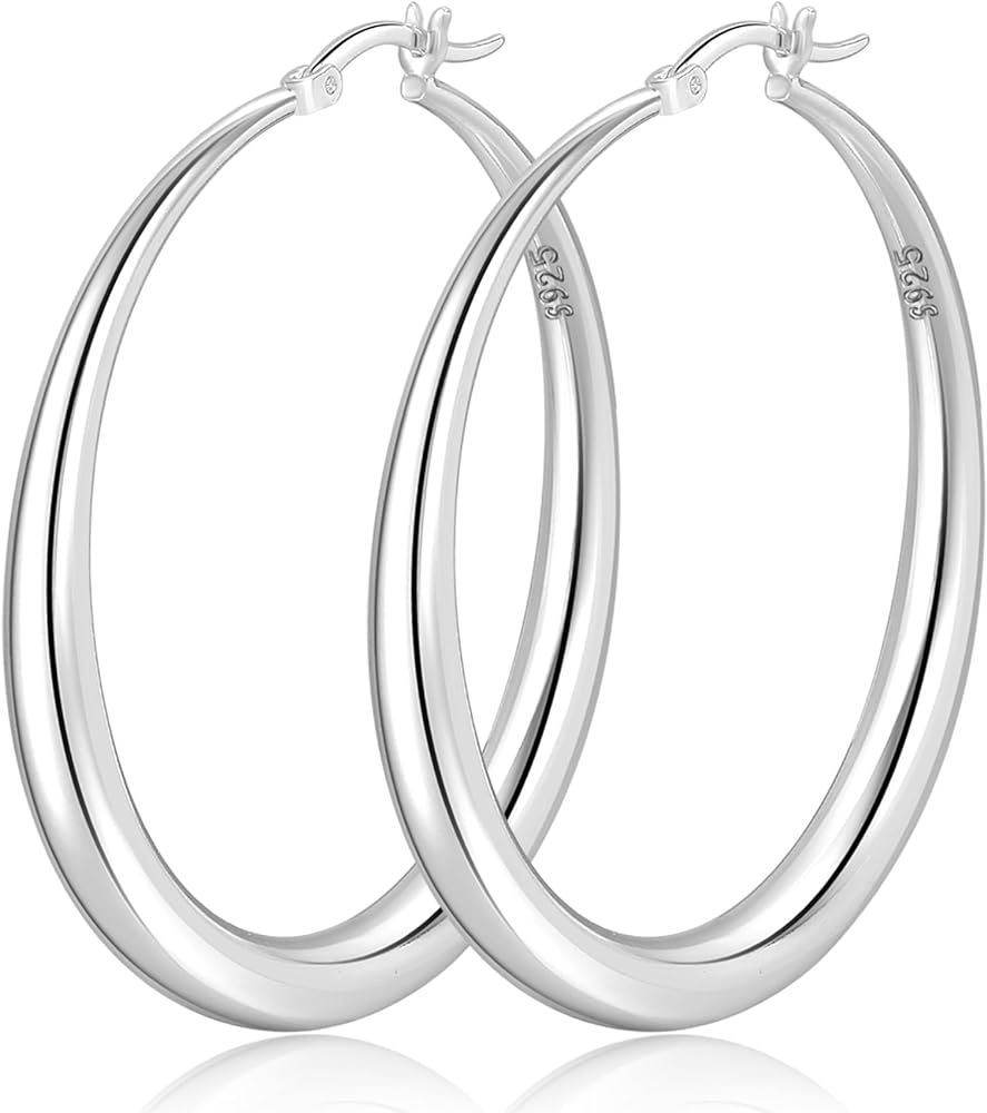 PABBEU S925 Sterling Silver Hoop Earrings Large Silver Hoop Earrings for Women Hypoallergenic Lig... | Amazon (US)