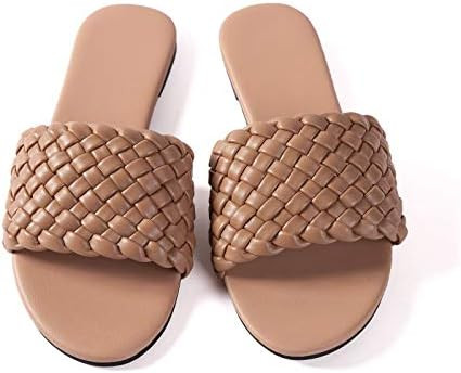 Amazon.com | Women Flat Sandals Braided Leather Crossover Nude Fashion Evening Dress Party Weddin... | Amazon (US)