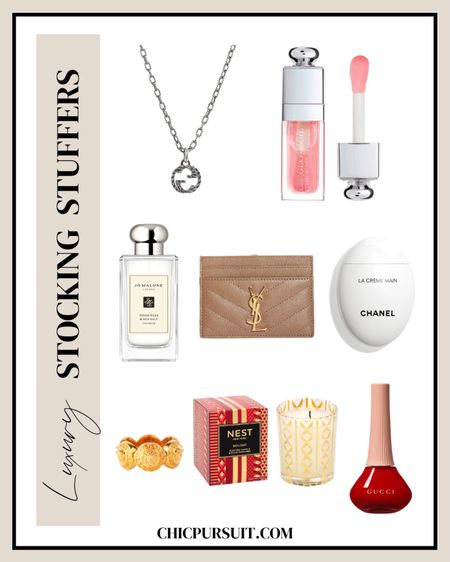Luxury stocking stuffers, Christmas gift ideas, Christmas gift ideas for her, Chanel, Jo Malone, beauty, accessories, jewelry, Dior, Gucci, Nest candle 

#LTKSeasonal #LTKHoliday #LTKGiftGuide