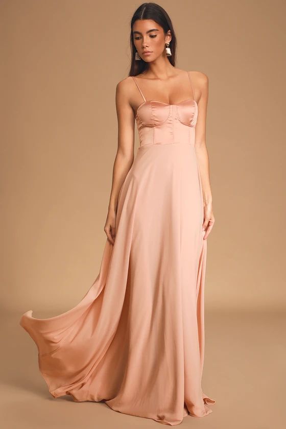 Best Part Of Me Blush Satin Bustier Maxi Dress | Lulus (US)