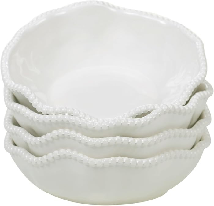 Perlette Cream Beaded All-Purpose Bowls \u2013 Set of 4, 7.5" x 2", 22 oz Elegant Melamine, Shatt... | Amazon (US)