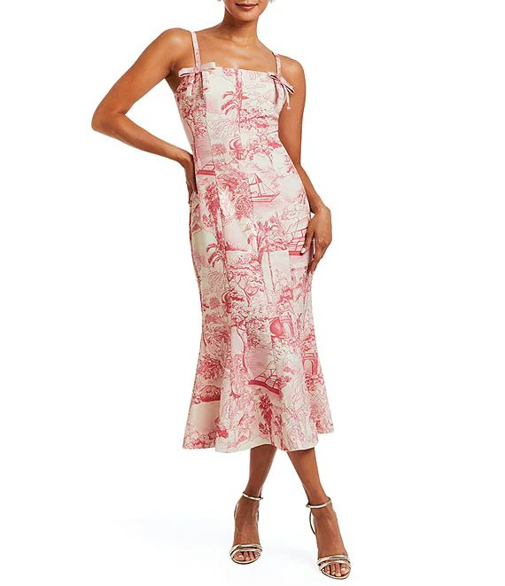 Calista Printed Stretch Crepe Sleeveless Midi Fit and Flare Dress | Dillard's