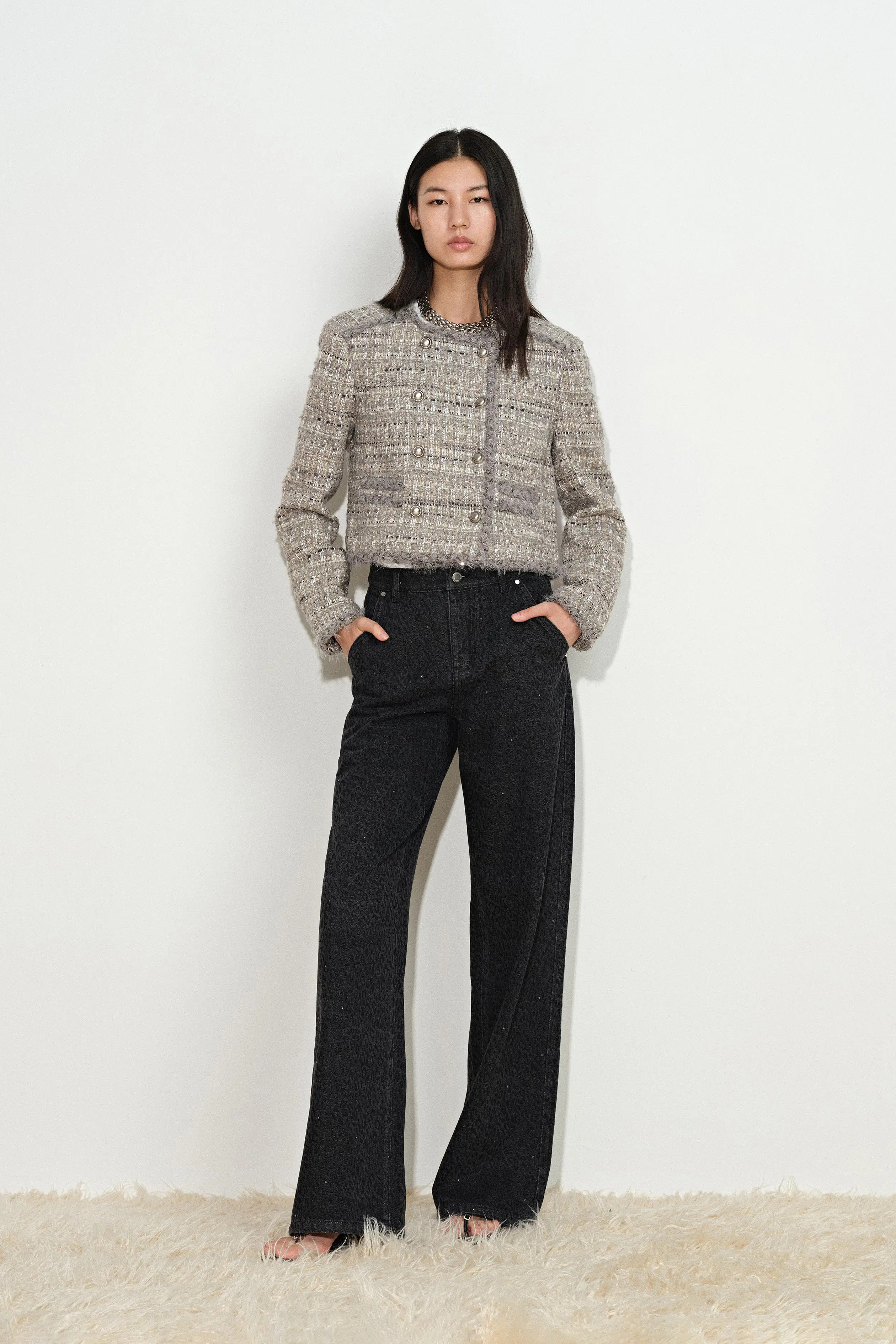 Pensée Double-Breasted Jacket in Lurex Tweed | Fabrique