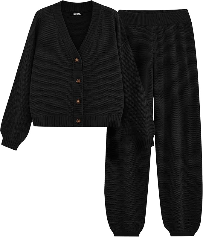 BTFBM Women 2 piece Outfits Fall Knit Sweater Sets Loose Casual Button Down Cardigan Long Pants M... | Amazon (US)