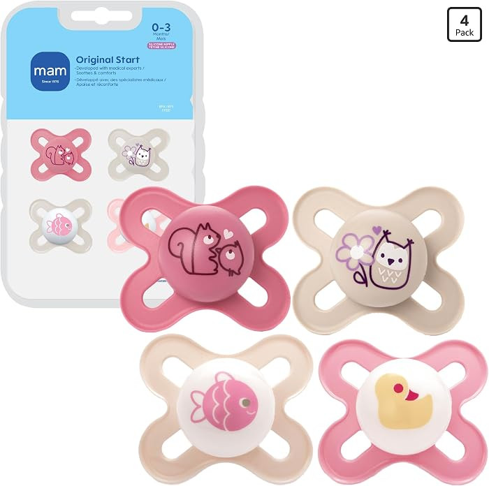 MAM Original Start Baby Pacifiers 0-3 Mths Skin Soft Silicone, 4 Pack | Amazon (US)
