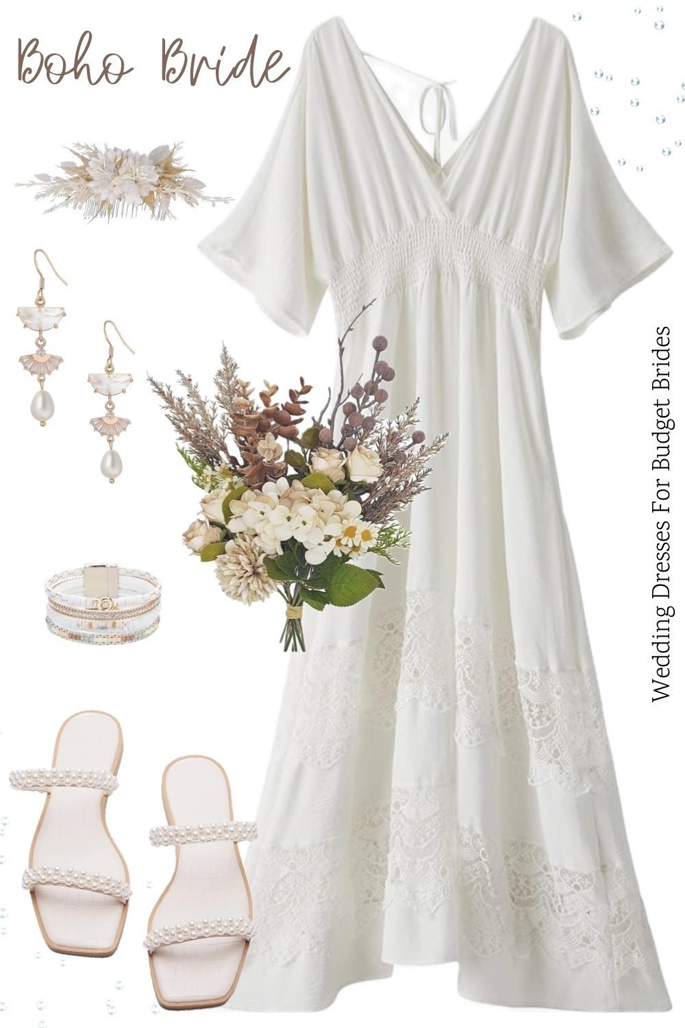 Affordable boho style wedding day outfit idea for the bride. All on Amazon. 

#brideonabudget #destinationwedding  
#affordablebridal #backyardweddings #founditonamazonfashion #engagementphotoshootdress #engagementpartydress #rehearsaldinnerdress #receptiondress

#LTKWedding #LTKSeasonal