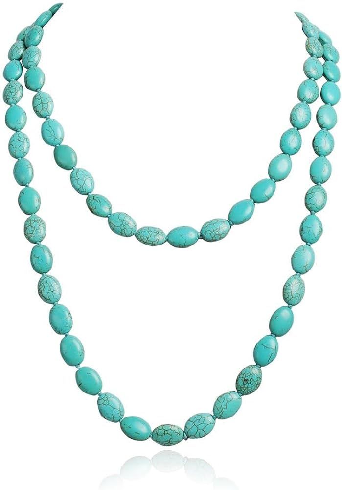 Jane Stone Round Beads Turquoise Necklace Bib Chunky Fashion Jewelry | Amazon (US)