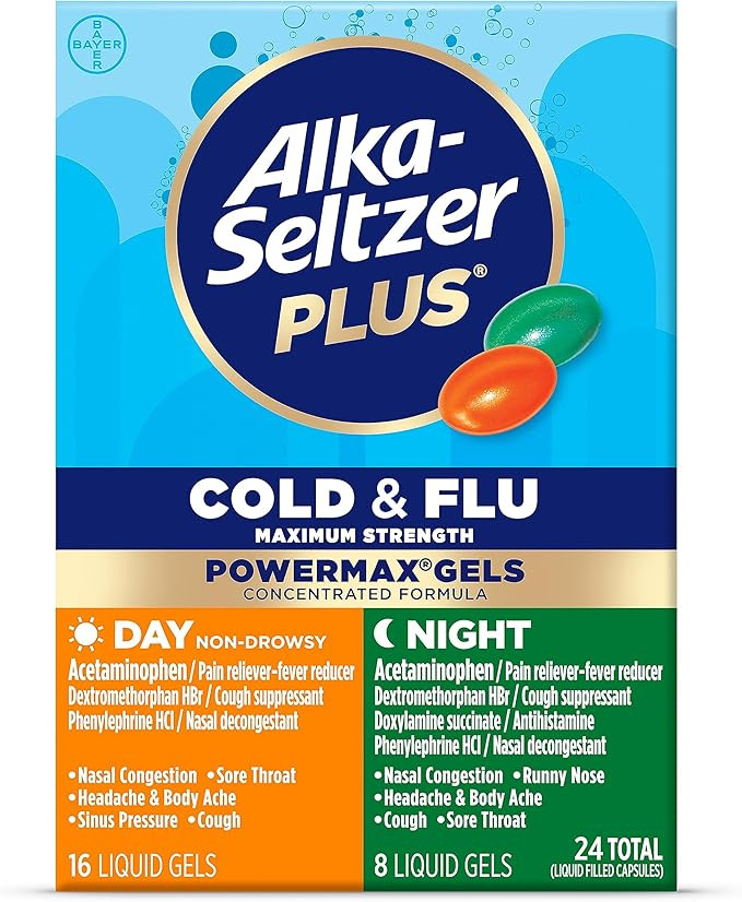 Alka-Seltzer Plus Power Max Cold and Flu Medicine, Day+Night, - Maximum Strength (Per 4 Hour Dose... | Amazon (US)
