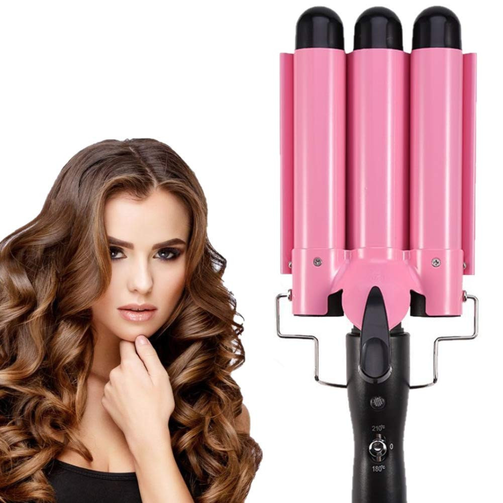 3 Barrel Curling Iron Wand 26mm Hair Waver Temperature Adjustable Ceramic Hair Curling Iron (Pink... | Amazon (US)