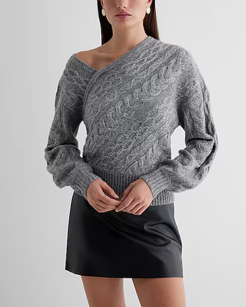 Cable Knit Asymmetrical Long Sleeve Sweater | Express