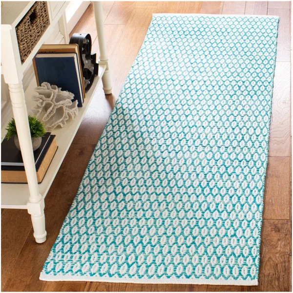 Modena Handmade Flatweave Cotton Aqua/Ivory Rug | Wayfair North America