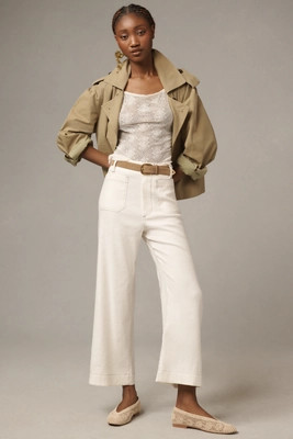 The Colette Cropped Wide-Leg Pants by Maeve: Contrast-Stitch Linen Edition | Anthropologie (US)