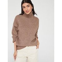 PIECES Roll Neck Knitted Jumper - Beige, Beige, Size M = Uk 10, Women | Very (UK)