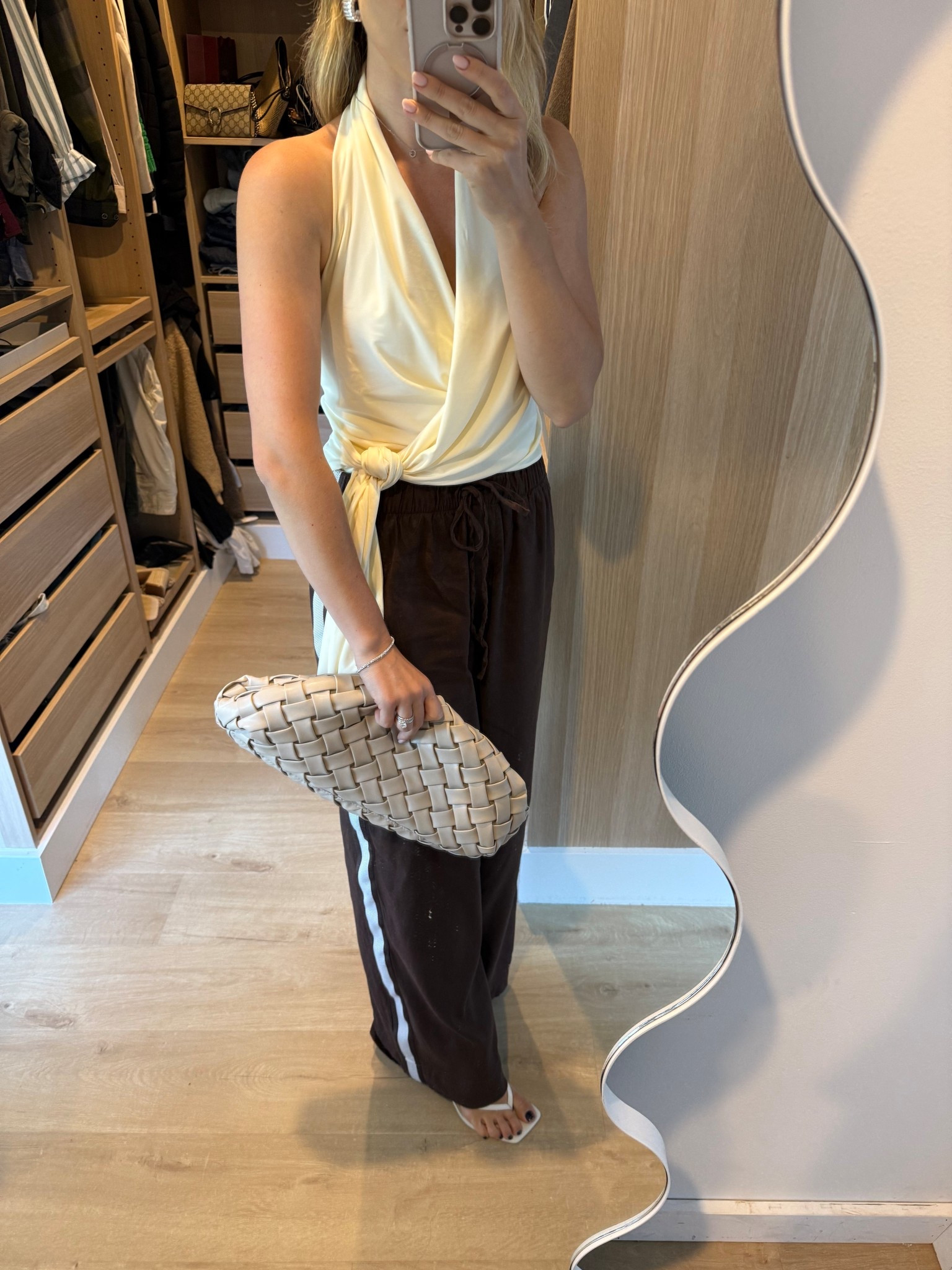 Wearing an 8 in both top and pants, should’ve sized down in pants as they’re linen! 