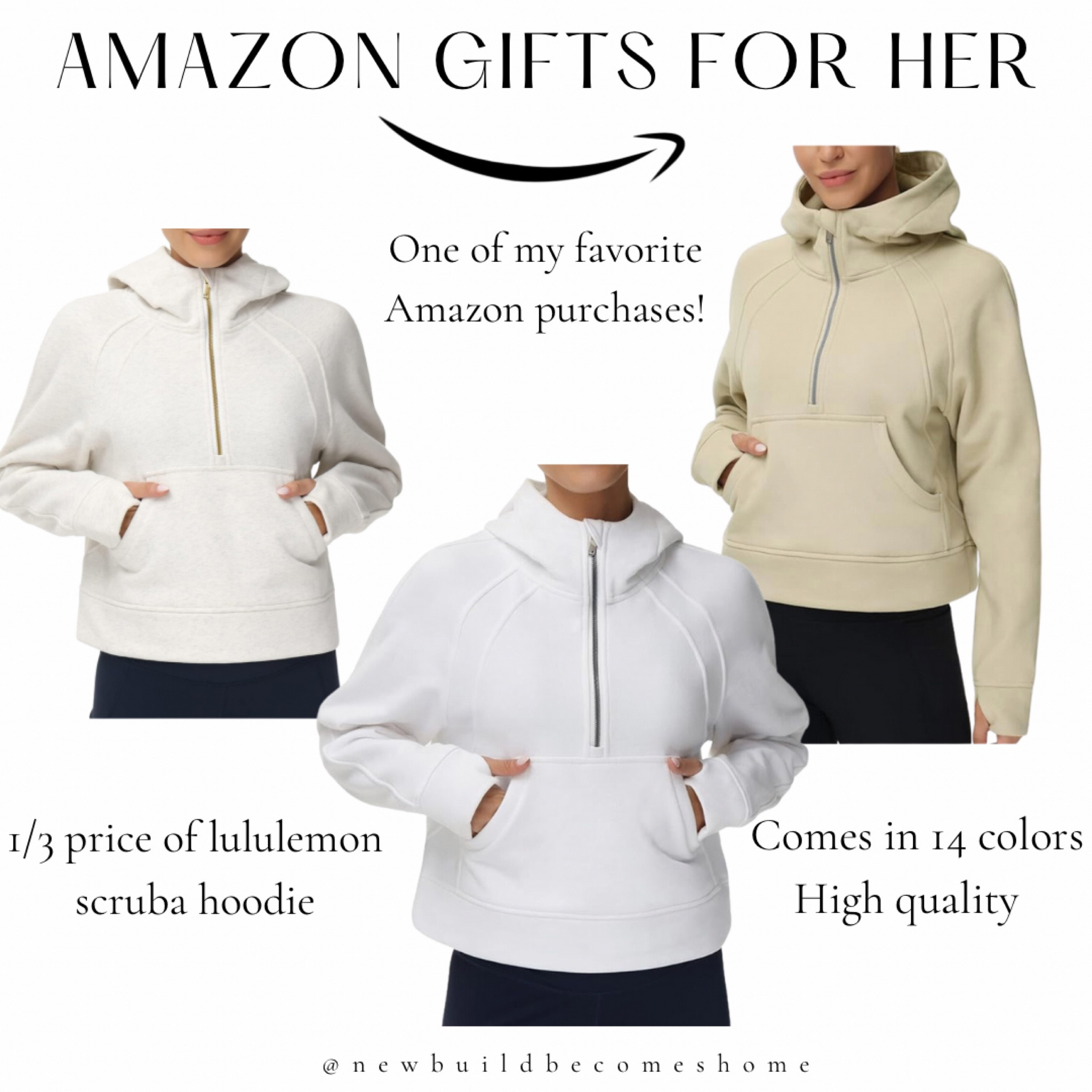 My favorite half zip hoodie from Amazon, a dupe for the lululemon scuba hoodie! I have it in 2 colors and it’s so high quality. It’s 1/3 the price at only $38!

Comes in 14 colors

Amazon gift guide, gifts for her 

#LTKHoliday #LTKsalealert #LTKGiftGuide
