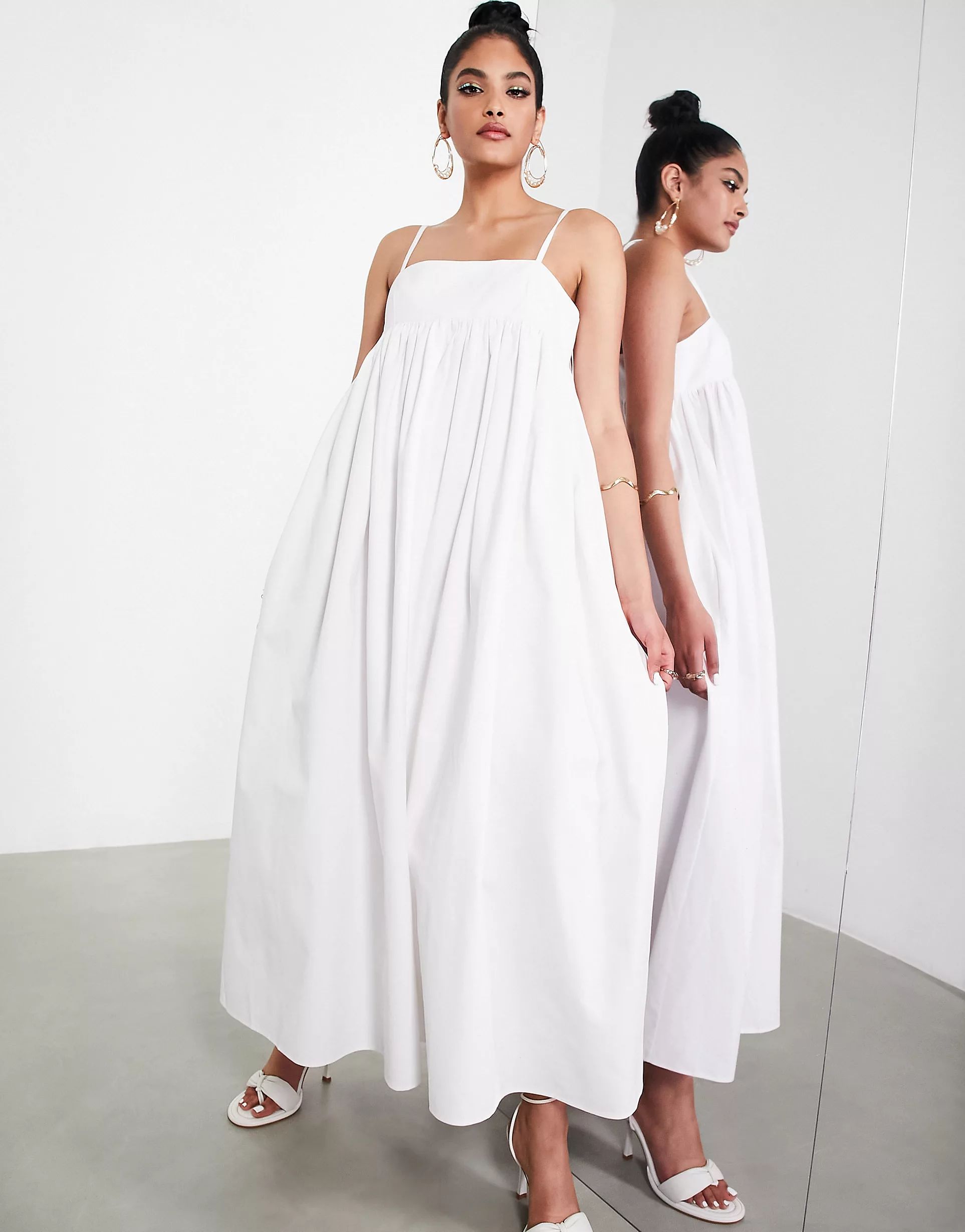 ASOS EDITION cotton twill empire cami maxi dress in white | ASOS (Global)