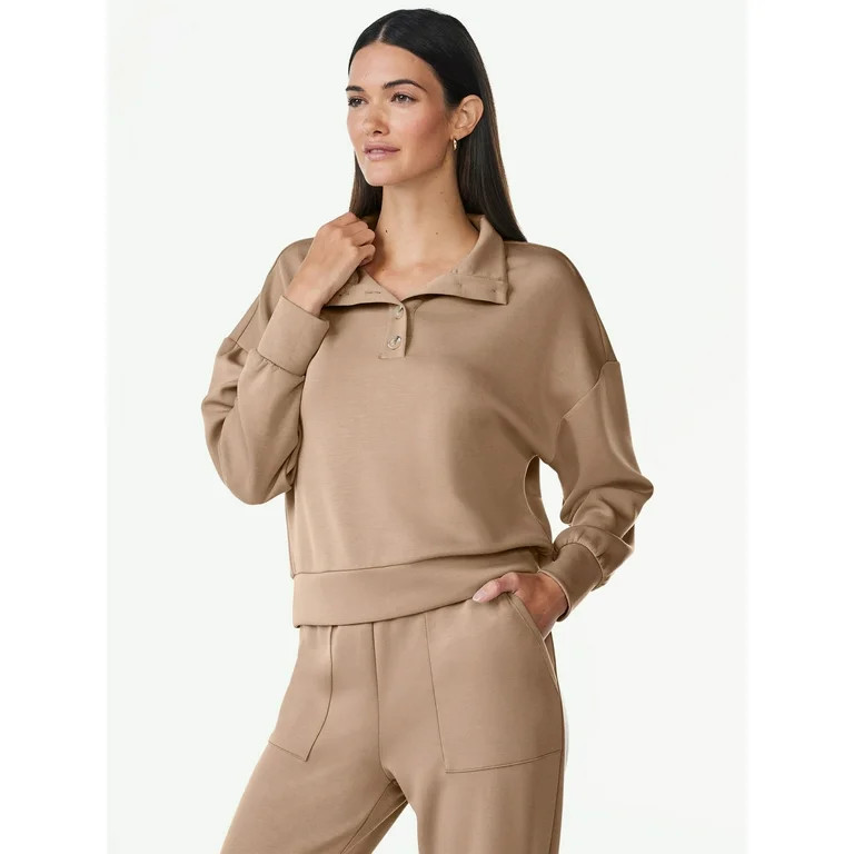 Scoop Women's Scuba Knit Button Neck Sweatshirt, Sizes XS-XXL | Walmart (US)