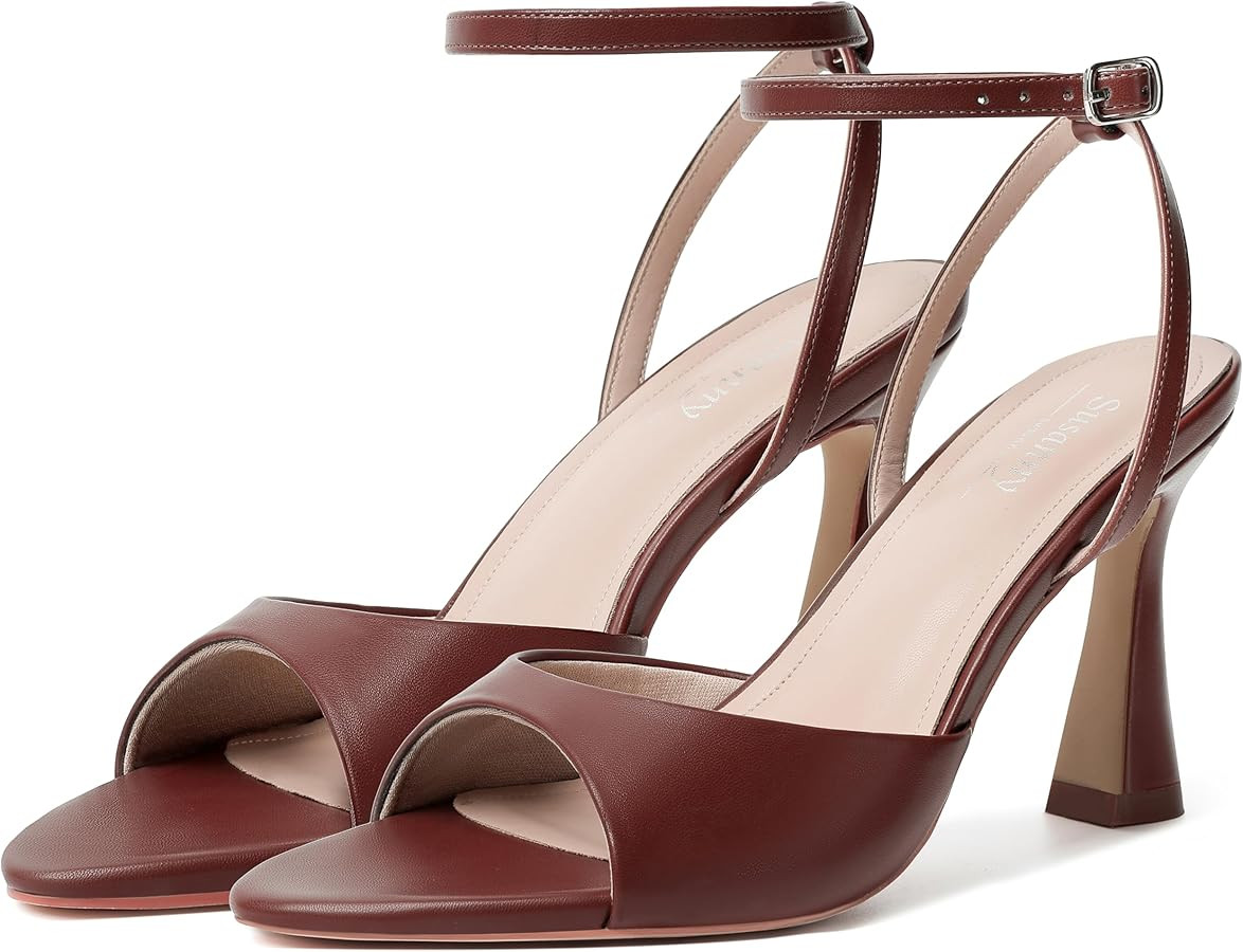 Susanny High Heels for Women Pointed Open Toe Strappy Chunky Block Heels Ankle Strap Stiletto Kit... | Amazon (US)
