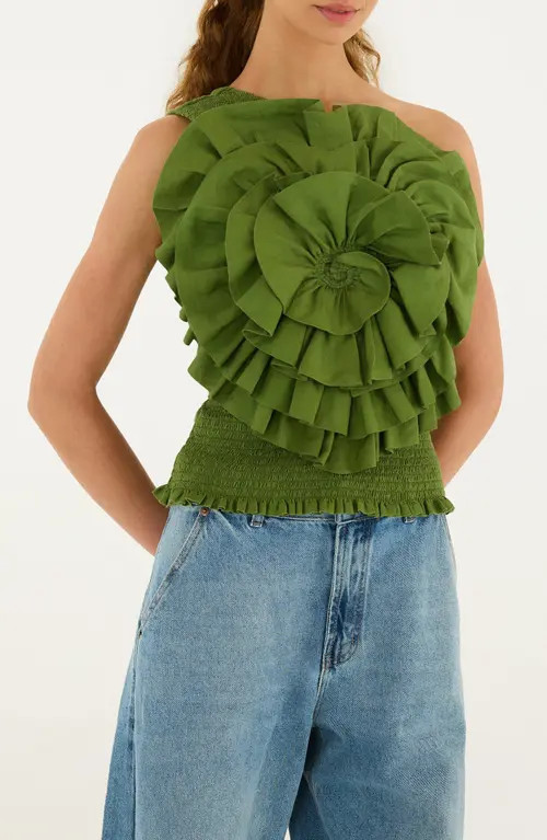 FARM Rio Floral One-Shoulder Top in Green at Nordstrom, Size Medium | Nordstrom