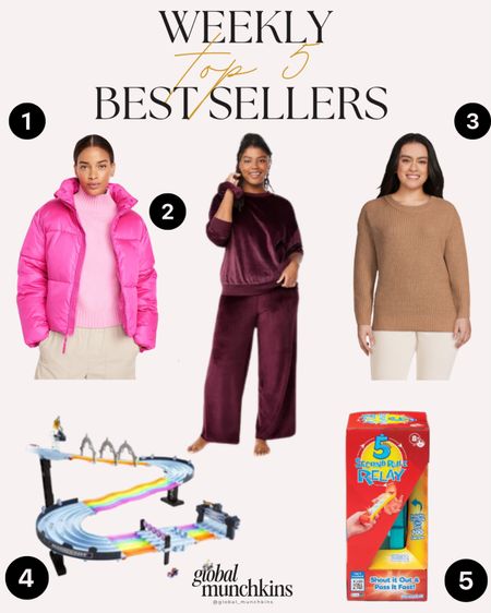 Last week best sellers! Puffer jacket is on sale and take an extra 30% off!
My new favorite velour set is on sale for $15 at Walmart and my favorite sweater is only $10! 
Target deals on toys! Spend $50 save $10 and spend $109 save $25! Great time to grab those presents! 

#LTKsalealert #LTKover40 #LTKHoliday