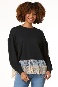 Cato Fashions | Cato Twofer Floral Lace Hem Sweatshirt | Cato Fashions