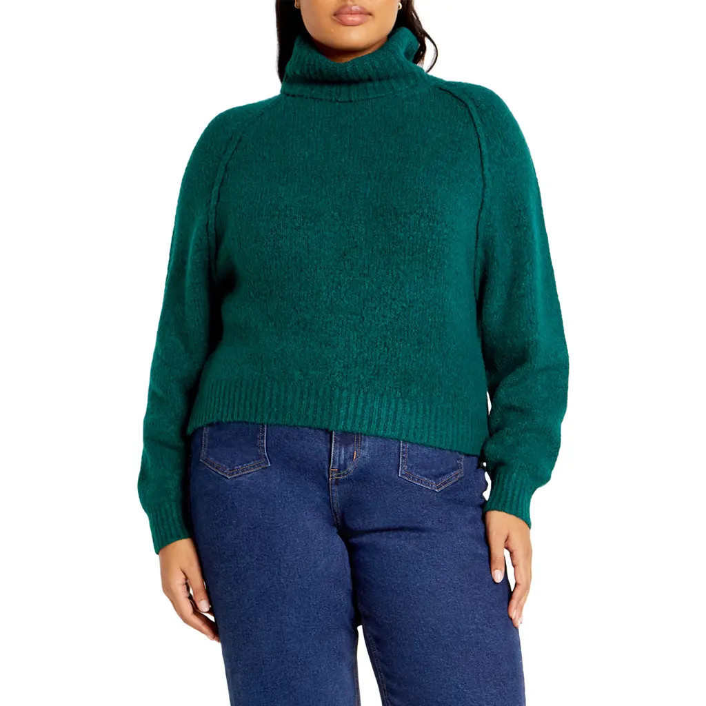 City Chic Untamed Turtleneck Sweater in Teal at Nordstrom, Size Xxs | Nordstrom