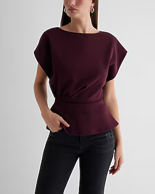 Crew Neck Short Sleeve Draped Peplum Top | Express
