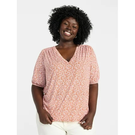 Terra & Sky Women s Plus Size V Neck Tee with Elbow Sleeves Sizes 0X-5X | Walmart (US)