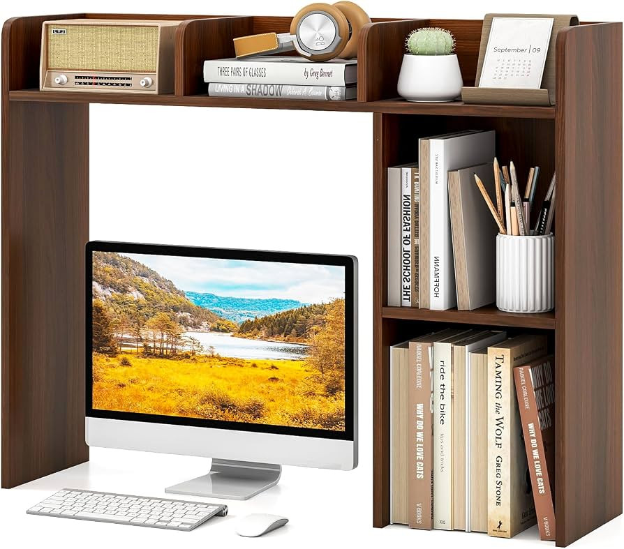 Tangkula Desktop Bookshelf, Countertop Storage Hutch with Shelves for Computer Desk, Desk 3-Tier ... | Amazon (US)