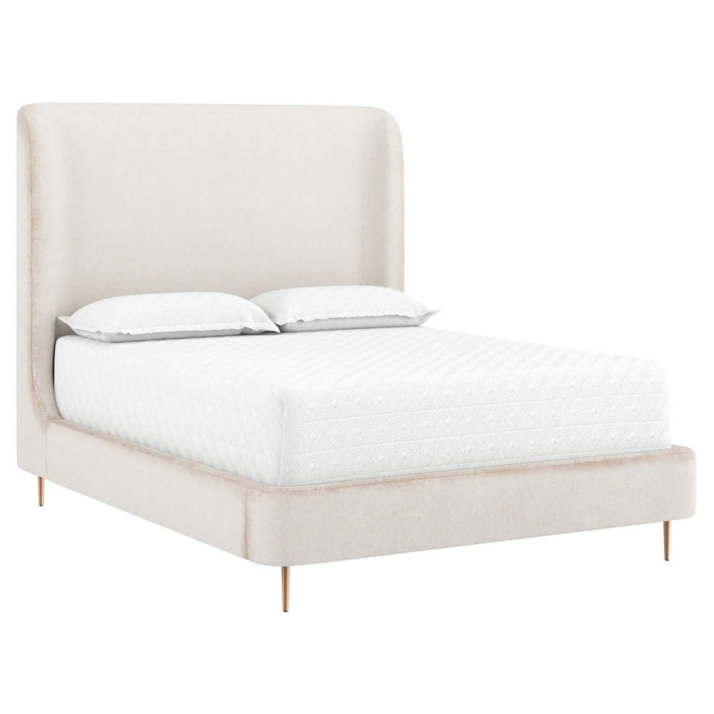 Brennan Modern Bergen Taupe Upholstered Copper Steel Wingback Bed - Queen | Kathy Kuo Home