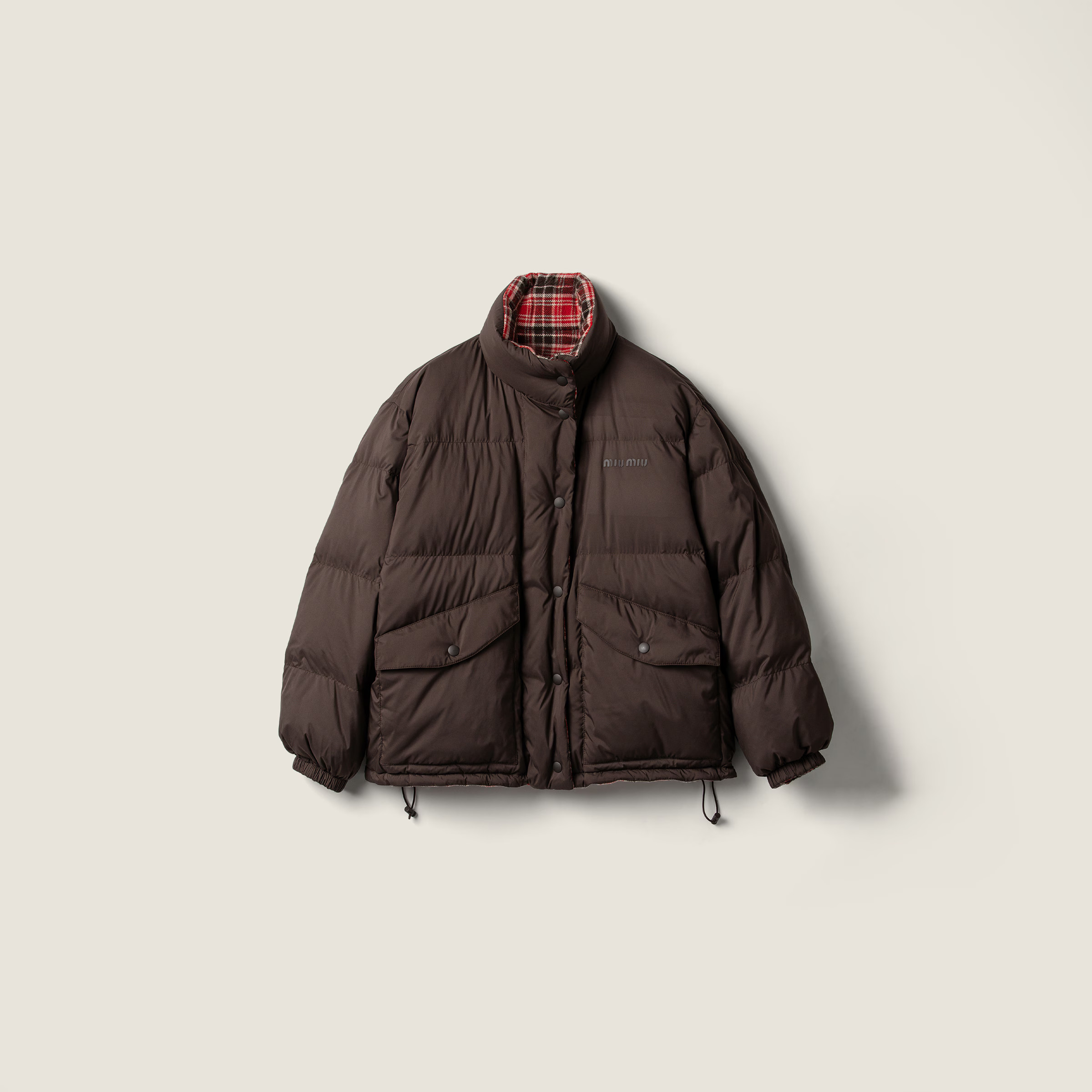 Red/ebony Technical Pongé Reversible Down Jacket | Miu Miu | Miu Miu UK