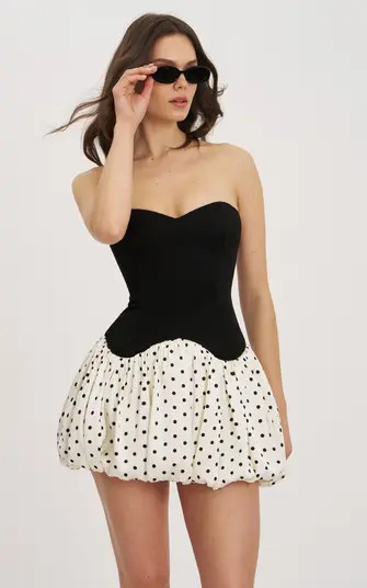 Dahliana Polka Dot Bubble Hem Corset Mini Dress | Nordstrom