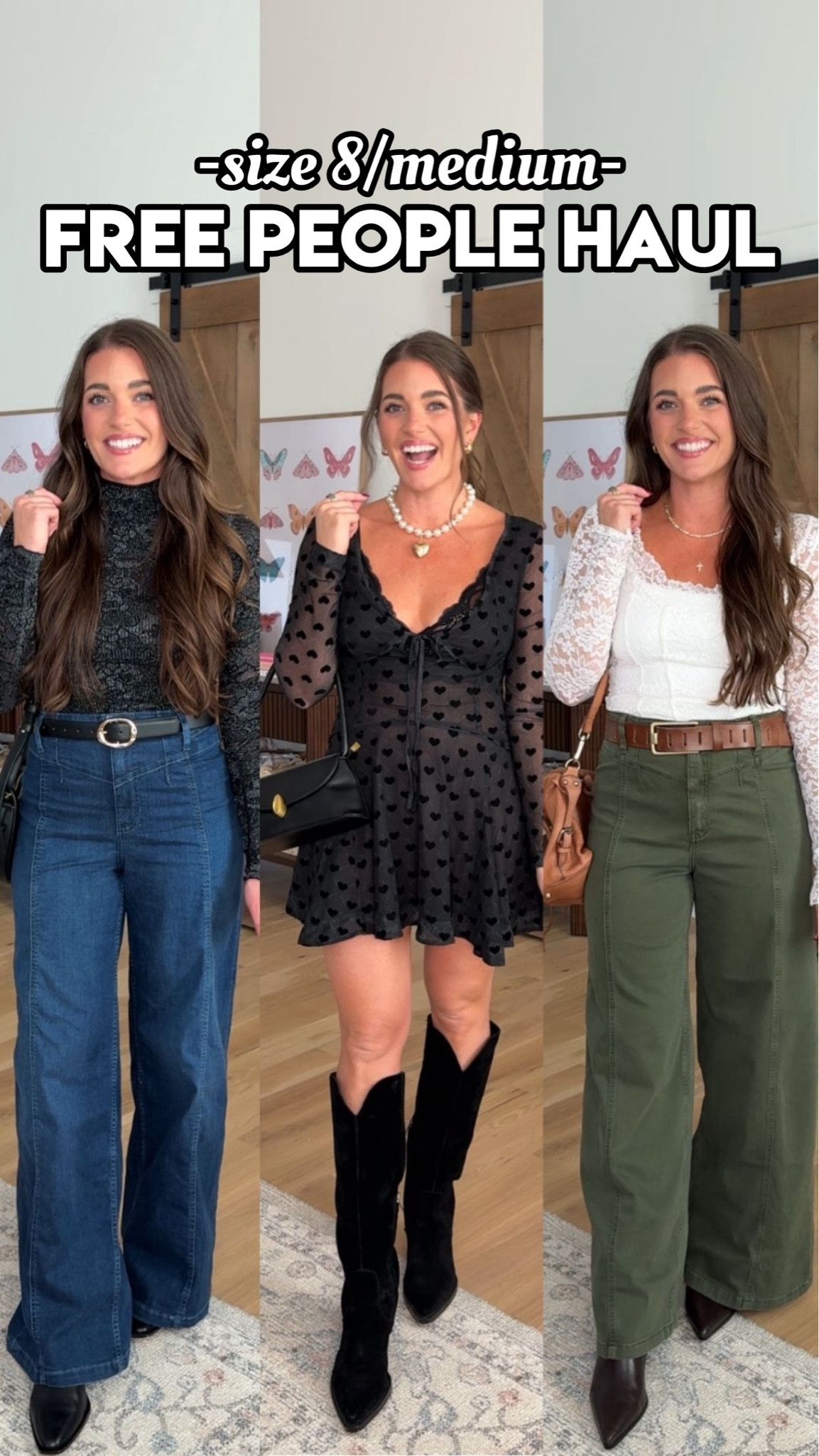 Free people haul! 😍🫶🏼 merry everything sale!!!! ⭐️ 20-25% off everything ⭐️ for 24 hours only!!! 

Sizing info 
Wearing my true size M or M/L in everything. Dark wide leg jeans TTS - 29 and olive wide leg jeans/pants size 30 (run 1 size small)  

I’m a true size 8/M & 5’5. My waist 29”, hips 40”, & bust 36.5” 

 #LTKCyberWeek #LTKHoliday #LTKGiftGuide