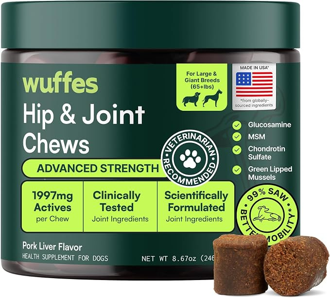 Advanced Dog Hip and Joint Supplement with Glucosamine, Chondroitin, Omega 3, MSM, and Green Lipp... | Amazon (US)