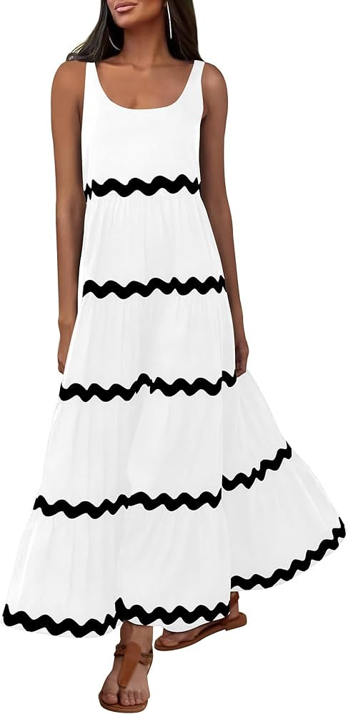 PRETTYGARDEN Women's 2024 Summer Sundresses Sleeveless Scoop Neck Tiered Flowy Beach Vacation Par... | Amazon (US)
