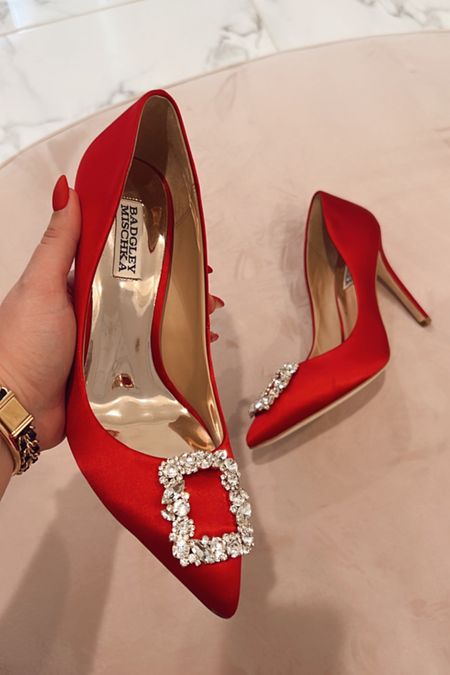 red satin embellished heels for the Holidays! on sale and runs TTS 

#LTKHoliday #LTKsalealert #LTKshoecrush